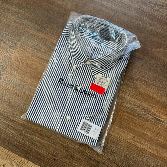 NWT Ralph Lauren VTG Striped Navy White Button Down Size 17XL Classic Old Money